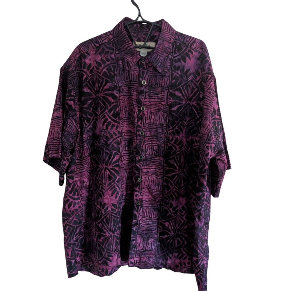 Johari West Mens 2XL Purple Black Batik Hawaiian Shirt 100% Cotton Boho Tribal